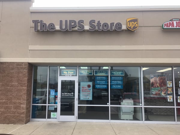 Facade of The UPS Store Sikeston, shoppes at Lake Crossing corner of Main Street &amp;amp; Malone