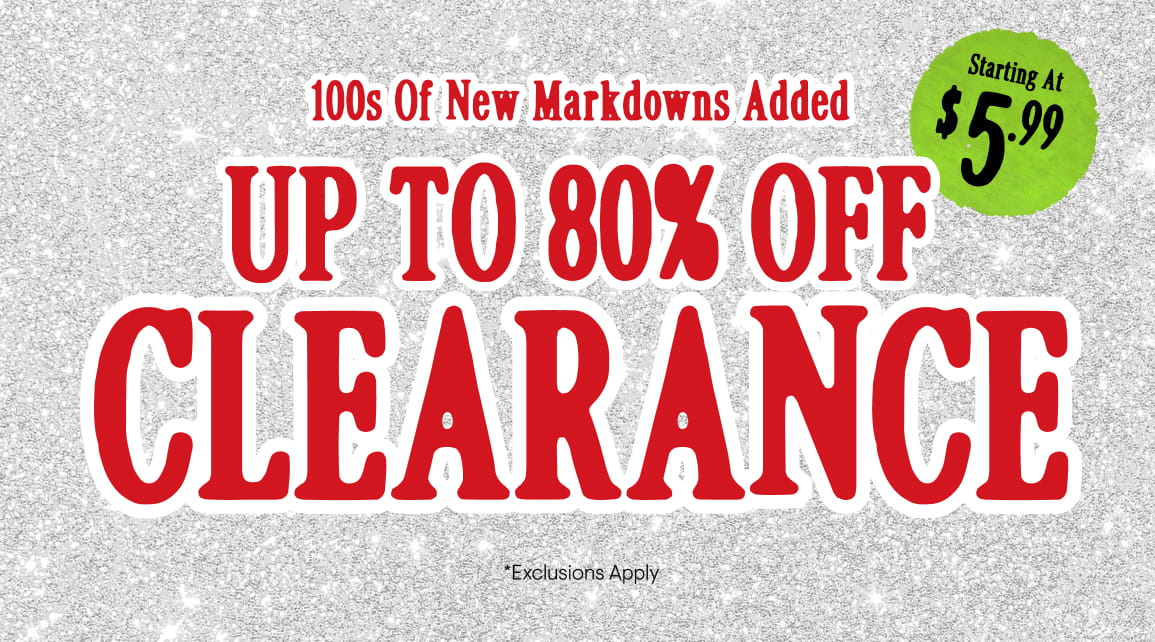 Holiday inspired message that clearance is up to 80% off
