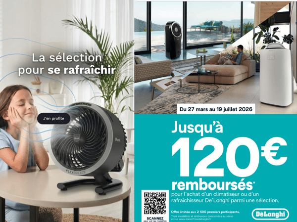 CATALOGUE FRAÎCHEUR – Jusqu’à 120€ remboursés pour l’achat d’une climatisation ou d’un rafraîchisseur d’air De’Longhi chez