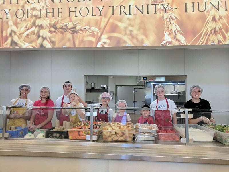 Serving lunch at the homeless shelter.
