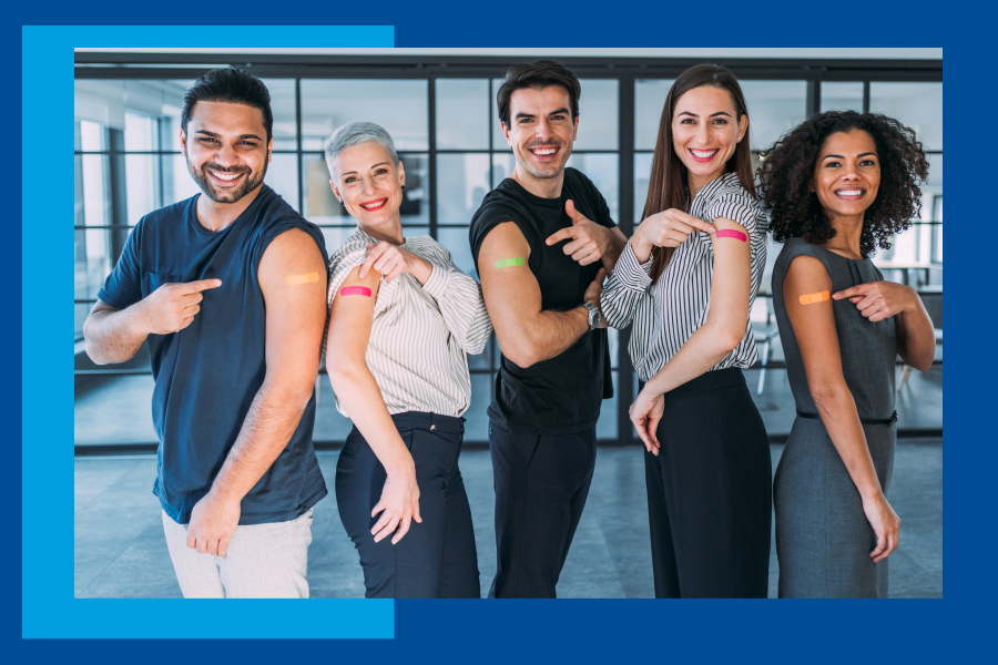 help protect your liver health with the hepatitis b vaccine. People displaying their arms showing they received the Hep B vaccination