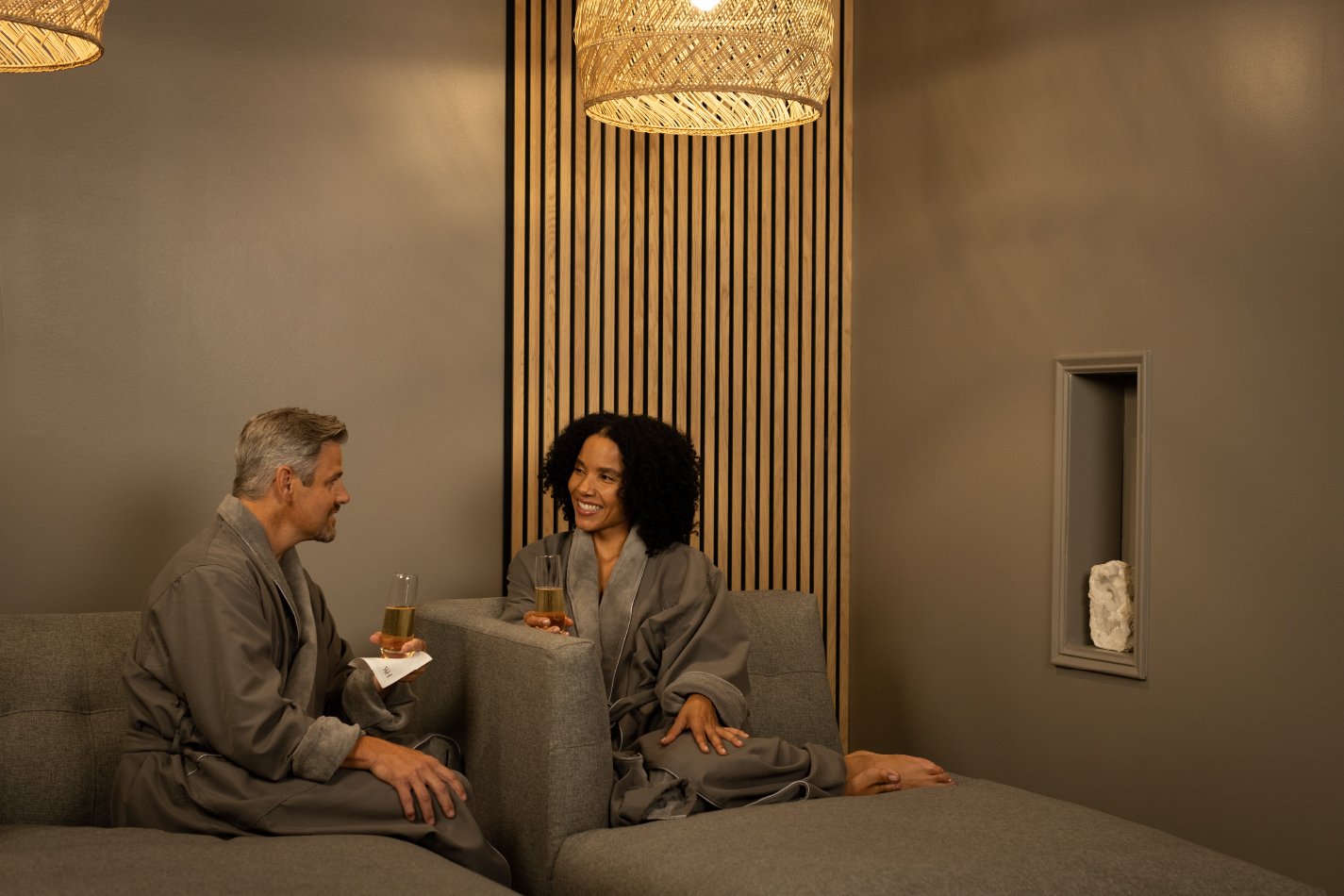Couple enjoying a spa day at Woodhouse Spa.