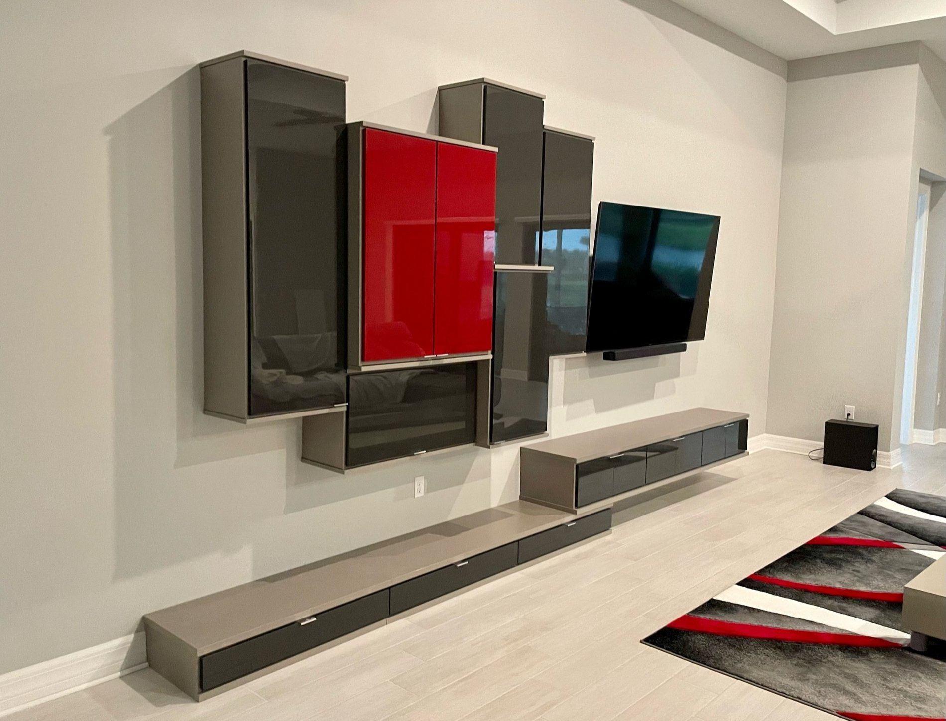 Entertainment Center with Red Acrylic Fronts ENTERTAINMENT CENTER with red ACRYLIC FRONTS