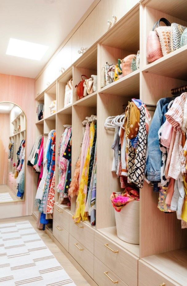 Dreamy Walk-In Closet Large walk-in closet with storage for dresses, blouses and handbags.