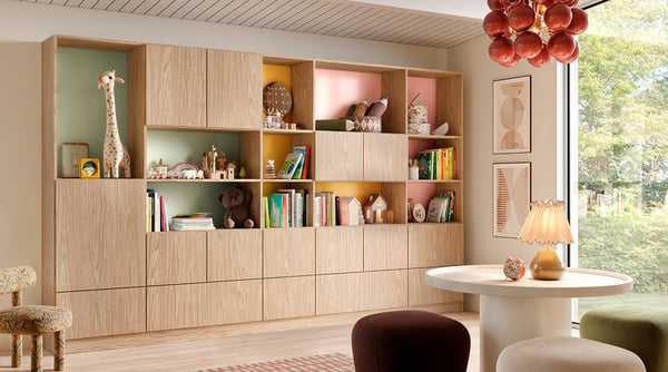 Up to $3,500 in savings custom playroom storage unit with shelves and drawers