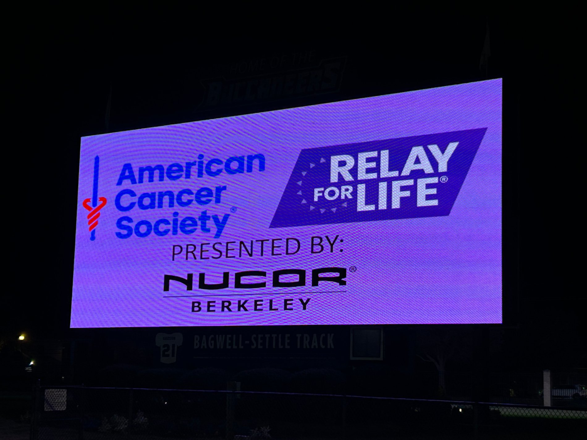 Relay For Life charity event-Stadium screen