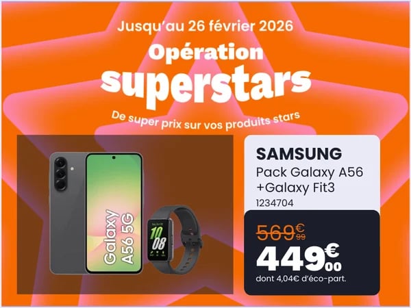 Smartphone SAMSUNG Pack A56 Noir 128Go + Fit 3