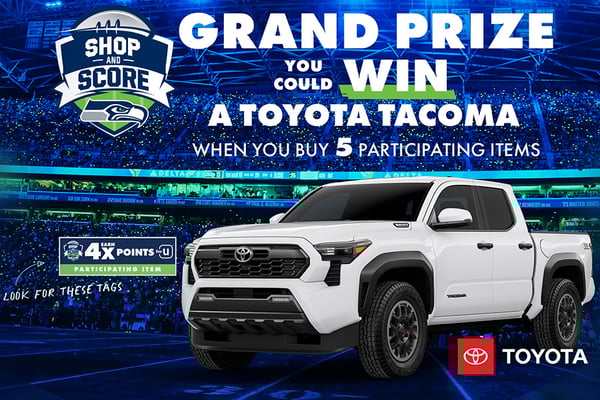 shop and score grand prize Toyota tacoma