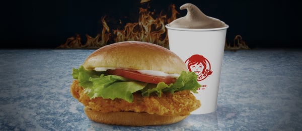 Spicy Chicken sandwich paired with a Frosty