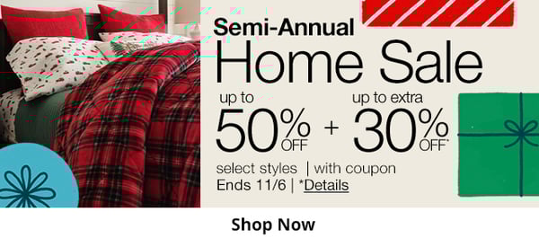 Save 50% off plus an extra 30% off during JCPenney's Semi-Annual Home Sale