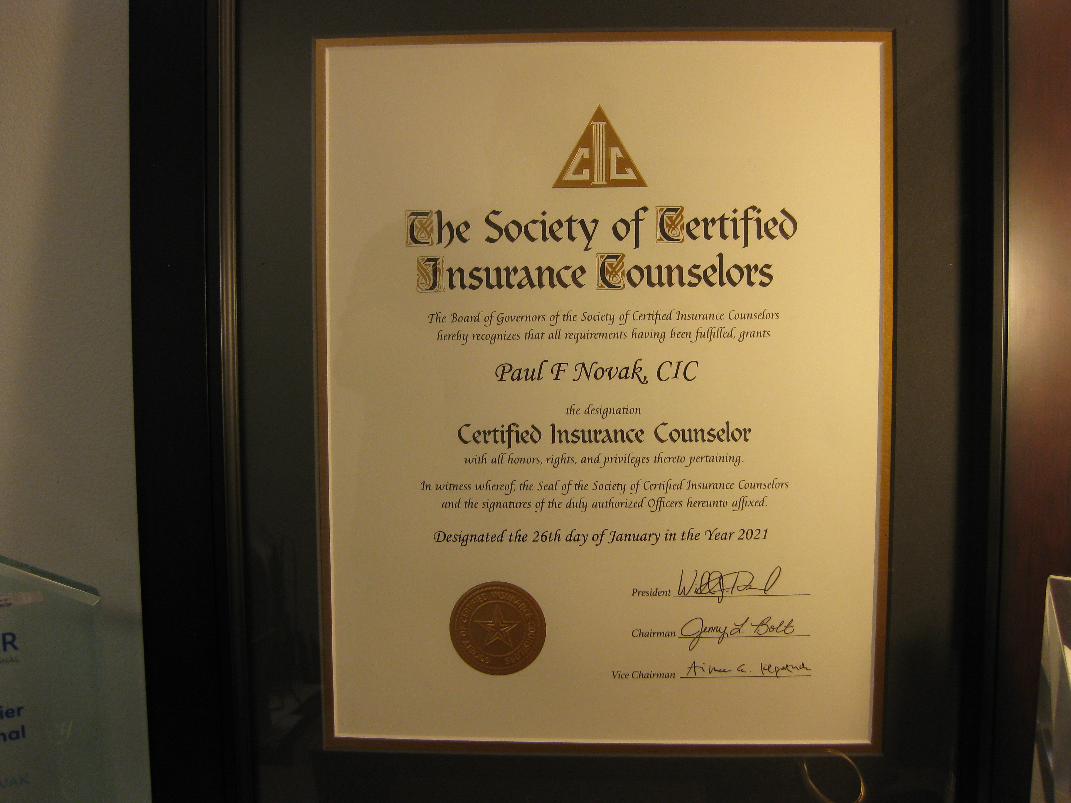 CIC Insurance Designation