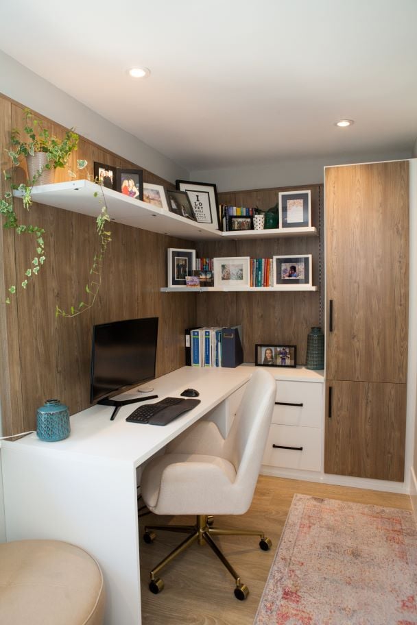 Home Office Home Office featuring a desk along with shelving and custom fit drawers by California Closets Toledo, Ohio.