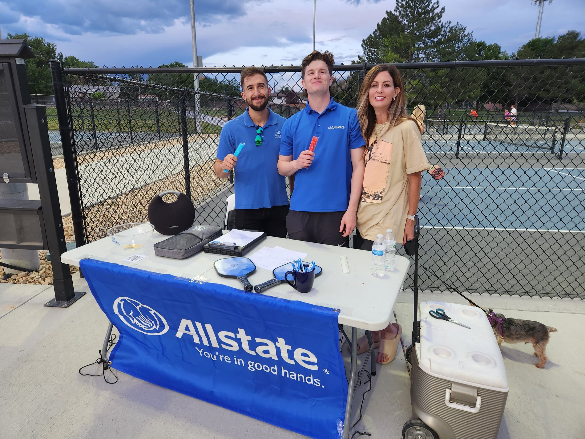 Meeting customers on the pickleball court.