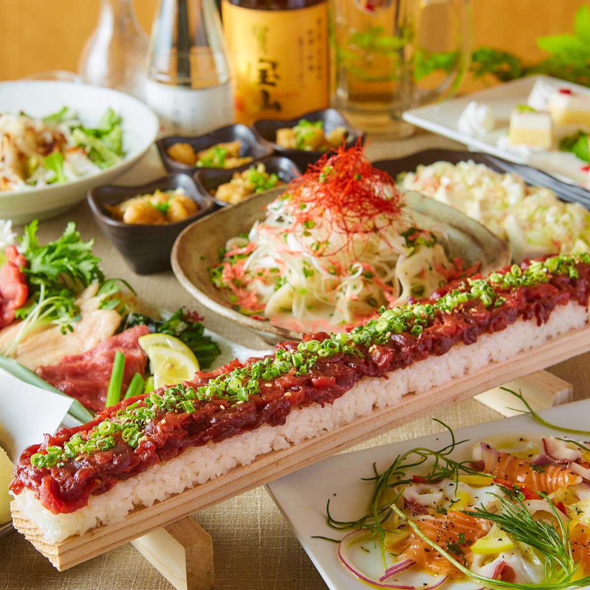■極-kiwami■60cmロングユッケ寿司&しゃぶしゃぶ堪能!!贅沢三昧コース【3.0時間飲み放題付】9品 4500円