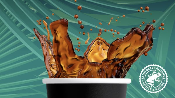 Try Our New Rainforest Blend! It's well-balanced, with notes of dark chocolate, almond and stone fruit. *Only at select stores.