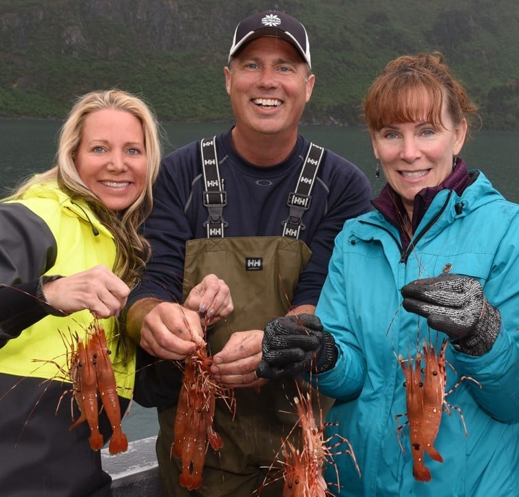 Devery, Dianne and Cean shrimping in PWS