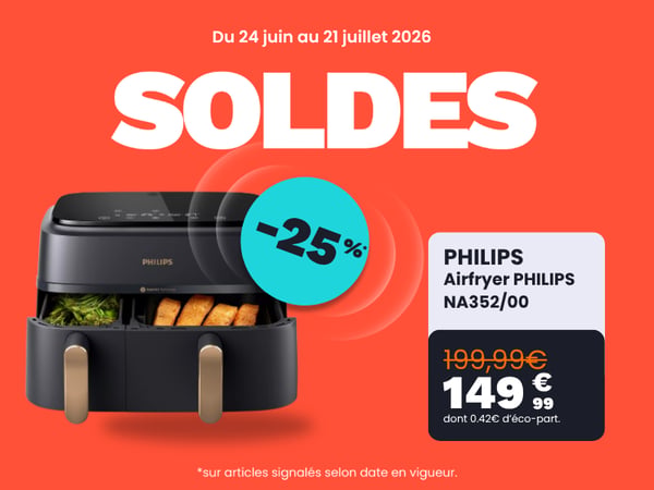 Airfryer PHILIPS NA352/00 Friteuse sans huile double panier Noir/Doré, Série 3000 9L (3+6L)