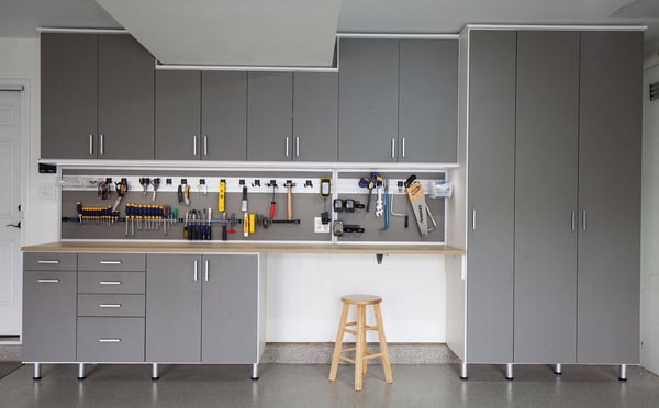 Custom Garage system with Fusion Wall Tracks for Tools and Custom Workbench by California Closets of Philadelphia and Delaware Custom Garage system with Fusion Wall Tracks for Tools and Custom Workbench by California Closets of Philadelphia and Delaware