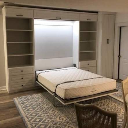 Custom Home Office Richmond - Custom closets - Open Murphy bed unit with bookshelves on each side