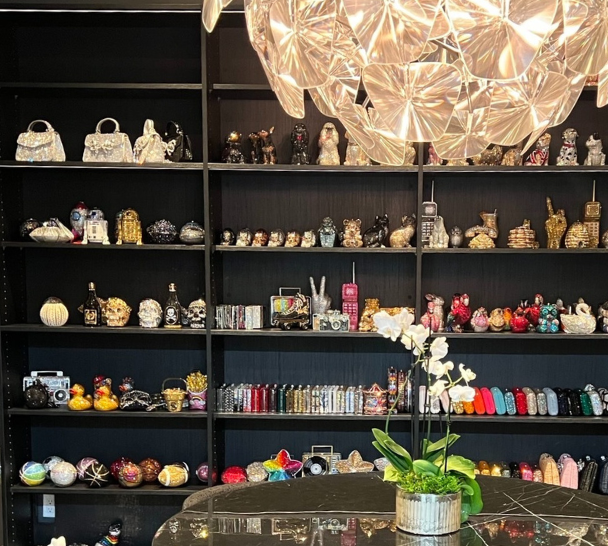 Black Shelving for Purse Collection California Closets Brooklyn New York closet drawer organizer small walk in closet ideas luxury closet custom cabinets purse collection displayed shelving and drawer organization