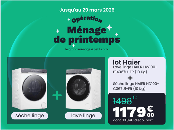 Offre lot - Sèche linge (10 Kg) et Lave linge Haier (10 Kg)