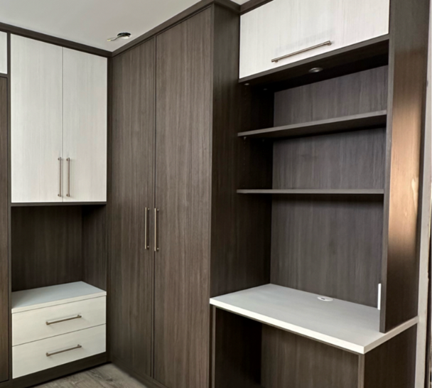 Brown and White Custom Storage California Closets Nassau County brown and white custom home office custom workspace storage home offices shelf organizer closet organization ideas white closet small closet ideas small walk in