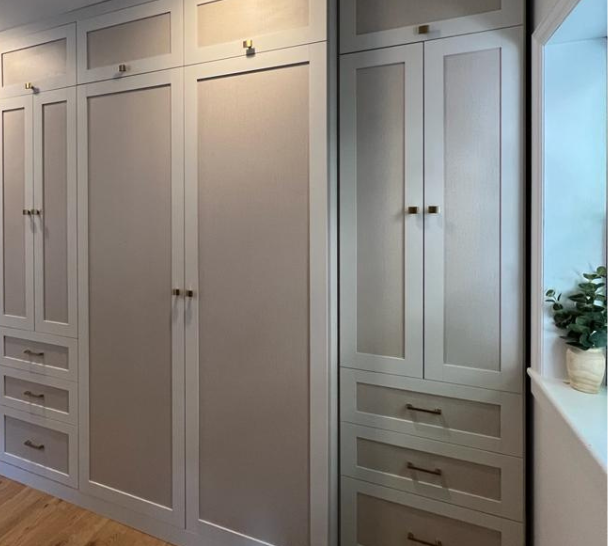 Tan and White Wall Bed and Closet Shelving California Closets Long Island NY beige and tan closet storage custom built closets cabinets in closets storage cabinet luxury closets walk in closets closet designers closet shoe storage closet