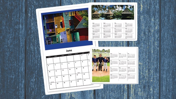 custom printed calendars against a blue background