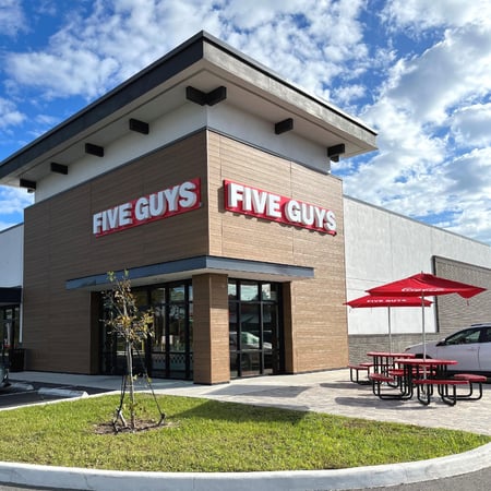 Entrance to the Five Guys restaurant at 2530 S. Falkenburg Rd. in Tampa, Florida.