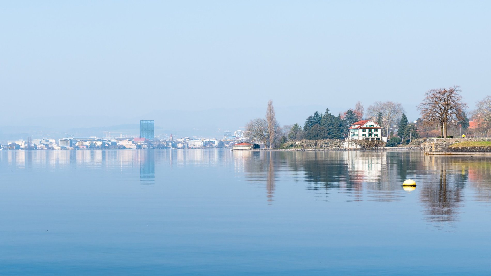 View of Zug's lake and city in the background.