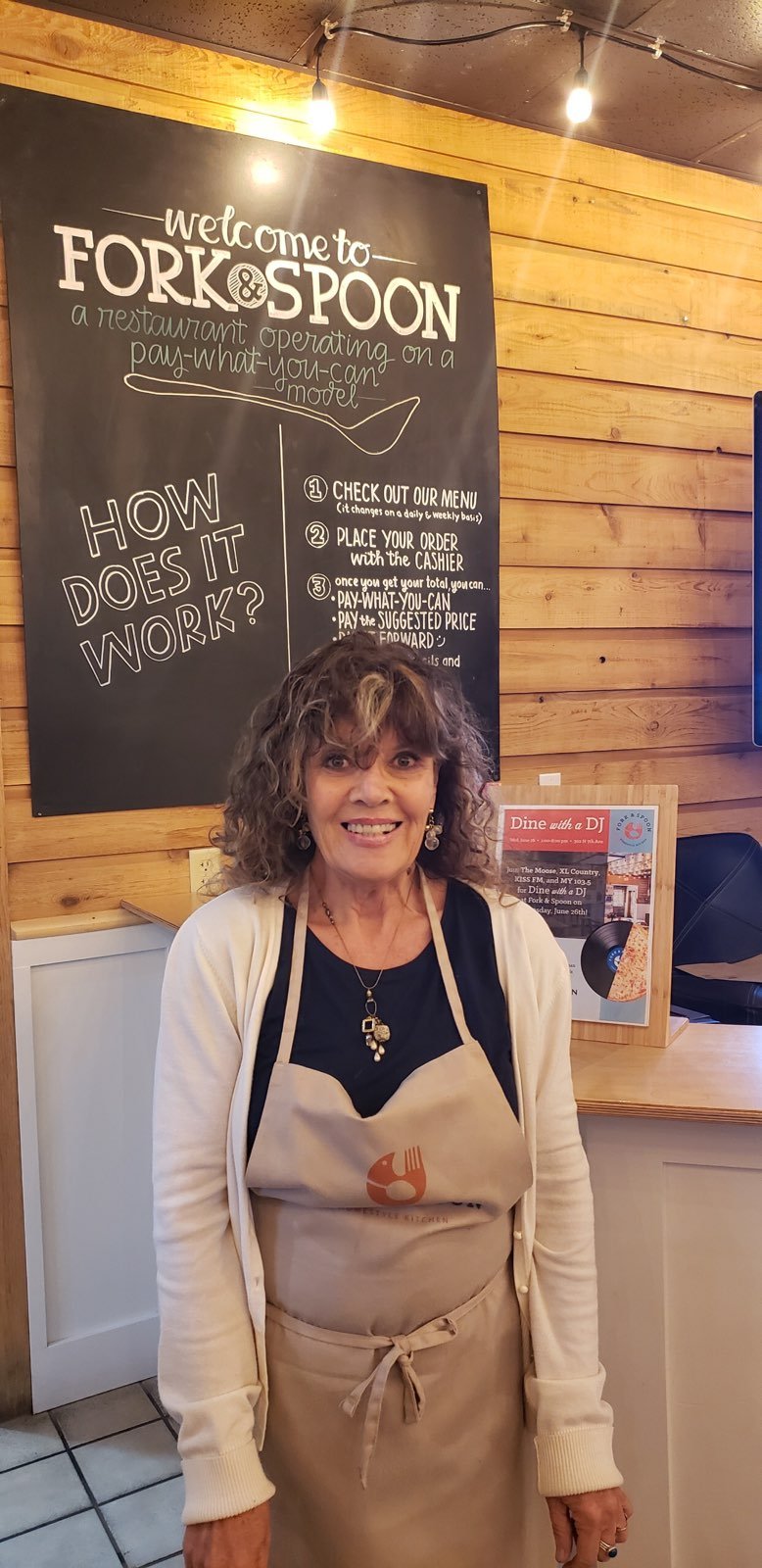 Volunteering at the local Fork and Spoon restaurant.