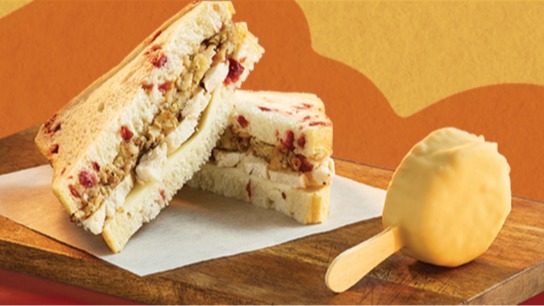 Get holiday dinner and dessert on-the-go.
Turkey Swiss Cranberry Sandwich + Pumpkin Cheesecake for $7.11