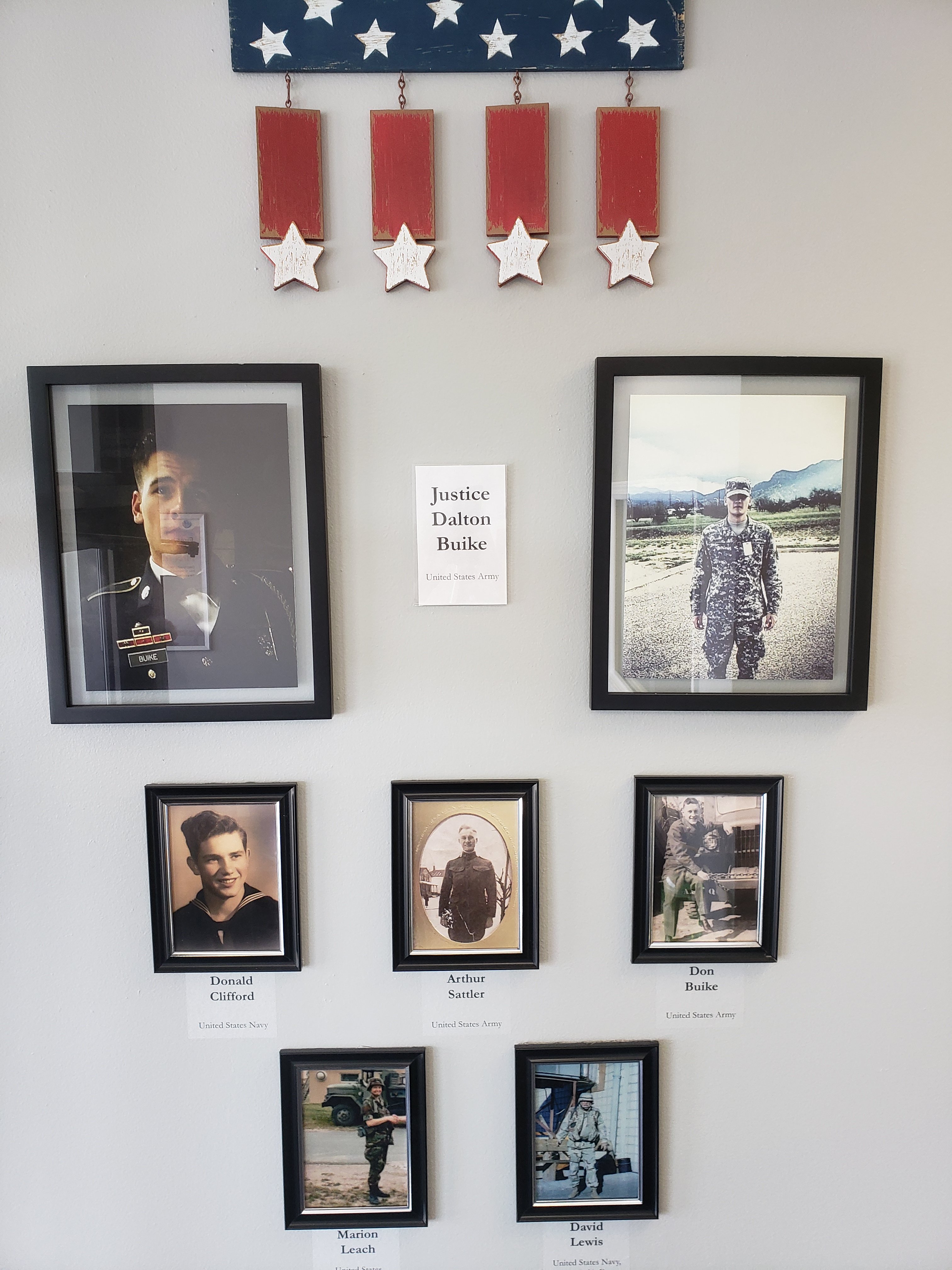 Wall of family veterans In Honor.