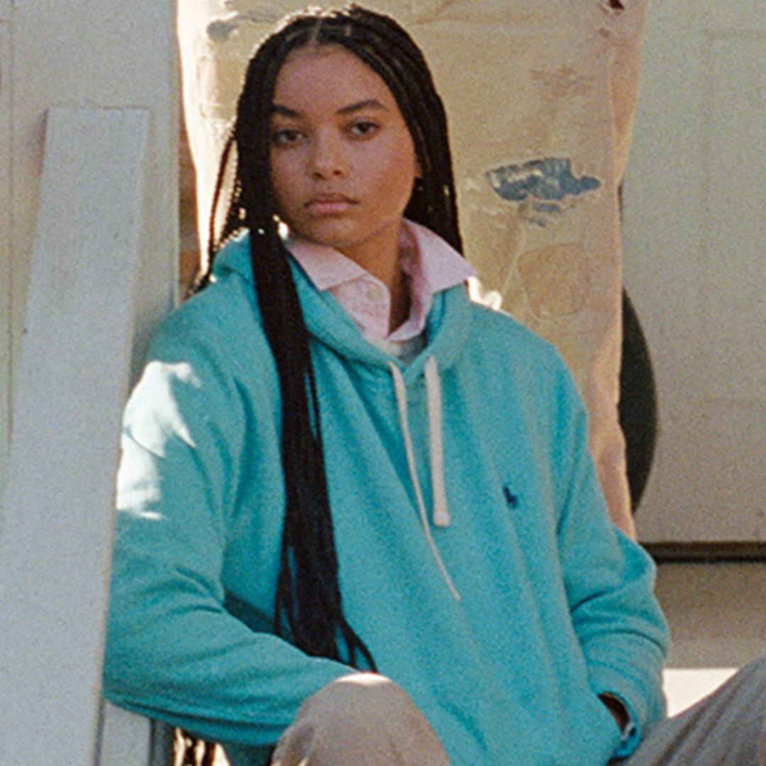 Woman in Polo Sweatshirt