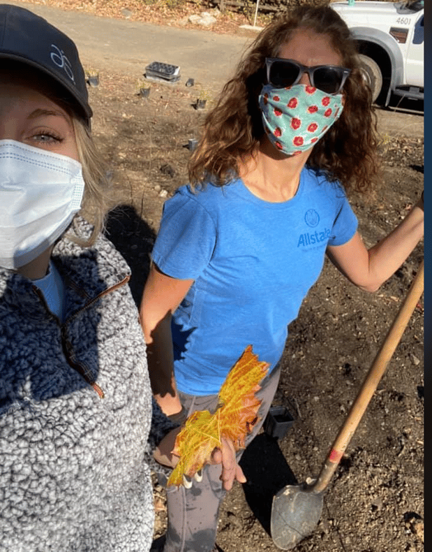 Taylor and Christine were thankful for a sunny day when volunteering to help plant 300 trees at Bon Air Park in Arlington.