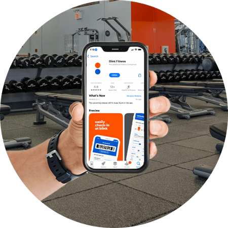 Get access to mobile check-in, 500+ on-demand classes (for every body), and book Personal Training sessions anytime, anywhere, with the Blink app! It’s a gym on your phone!