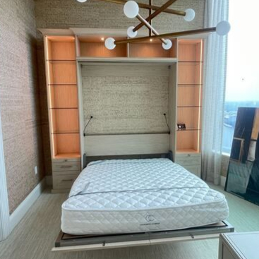 Form Meets Function Virginia Beach – Wall bed – Light wood wall bed opened with illuminated shelving and drawers
