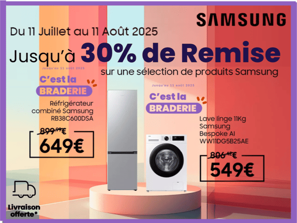 Boulanger STE Eulalie
Samsung
Braderie
Machine à laver
Lave linge