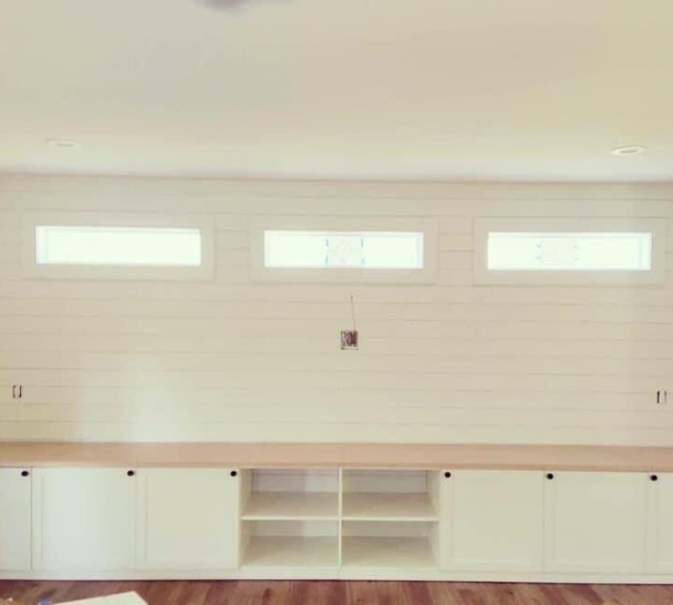Custom Entertainment Center Storage Custom storage for an entertainment center, with shelving and cabinets.