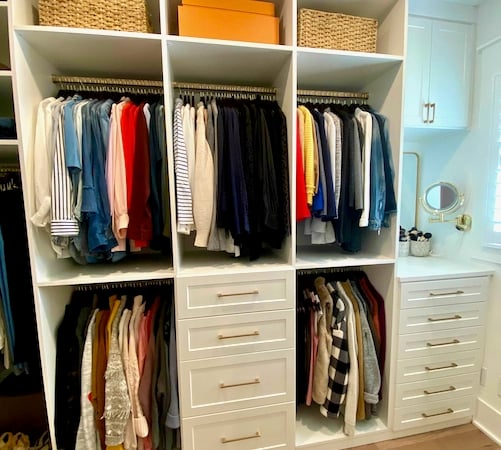 White Closet with Gold Hardware 24" Deep Closet