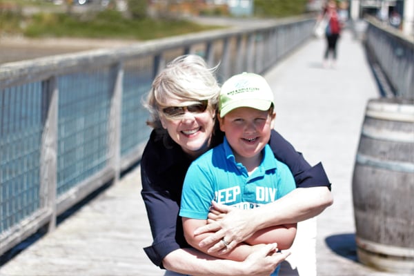 Two people smiling