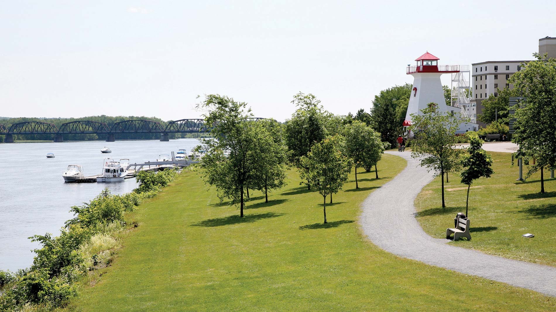 Daytime view of pathway on shore in Fredericton, New Brunswick.
