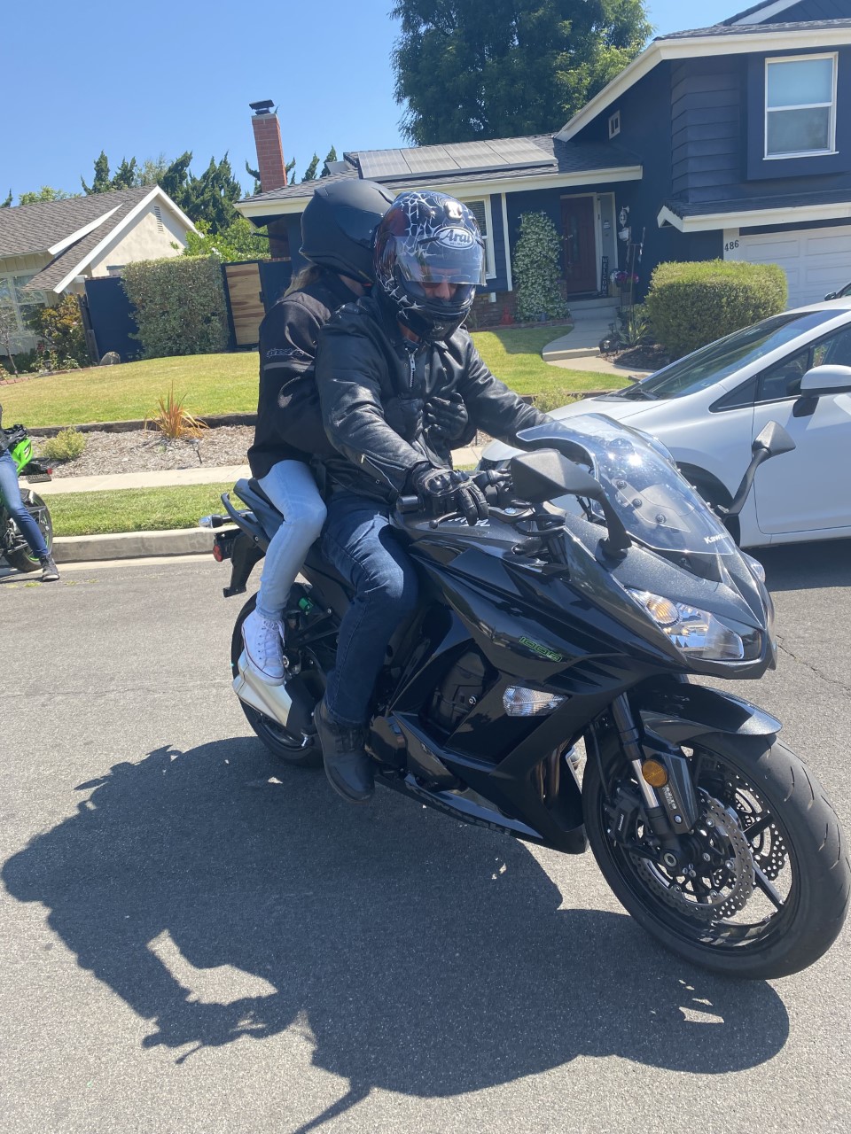 2nd photo of Dave on Ninja 1000 with my daughter going along for a ride. Fathers Day Ride.