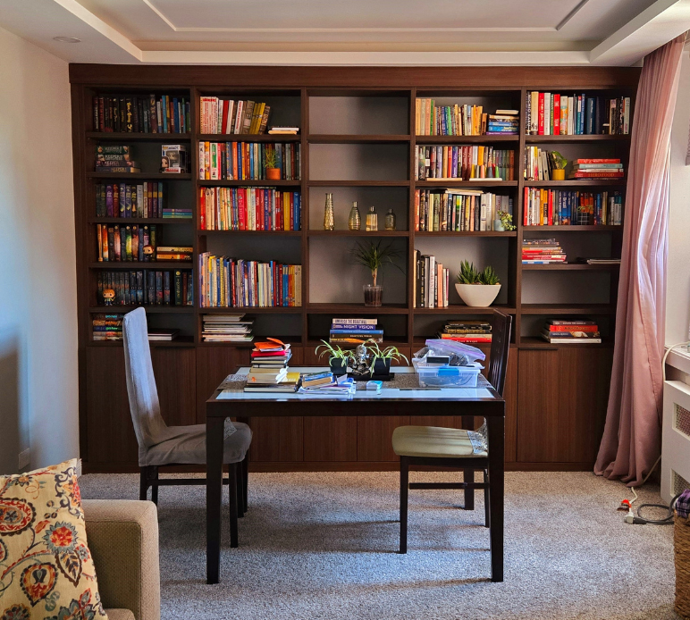 Brown Library Storage California Closets Nassau County NY brown library wall unit custom closets bookshelf with cabinets living room cabinet storage wardrobe cabinets luxury closet cabinet for living room built-in
