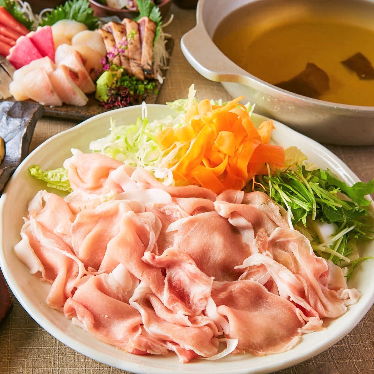 ■蓮-ren■銘柄豚”ふじの国豚”ロースしゃぶしゃぶ付!!旬の味覚堪能コース【2時間飲み放題付】7品 3480円