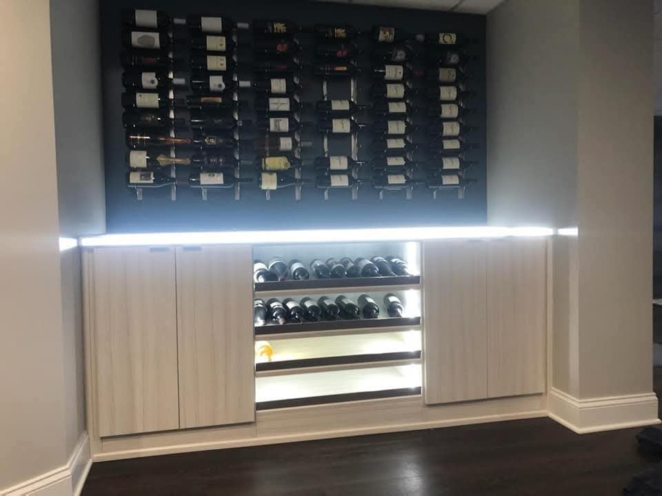 LED Wine Bar LED lighted white wine bar with above and below storage