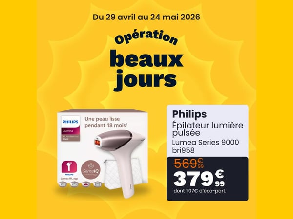 Objectif : Peau douce tout l'été ! ✨

C’est le moment craquer pour la technologie Philips Lumea Series 9000 à prix réduit pendant l'opération Beaux Jours chez Boulanger La Roche-sur-Yon.

📉 -190€ de remise sur votre allié beauté !
Il passe de ~~569,99€~~ à 379,99€.

Fini les rendez-vous en institut, passez à la lumière pulsée directement depuis votre salle de bain. 🏠💖

👉 Dispo en magasin