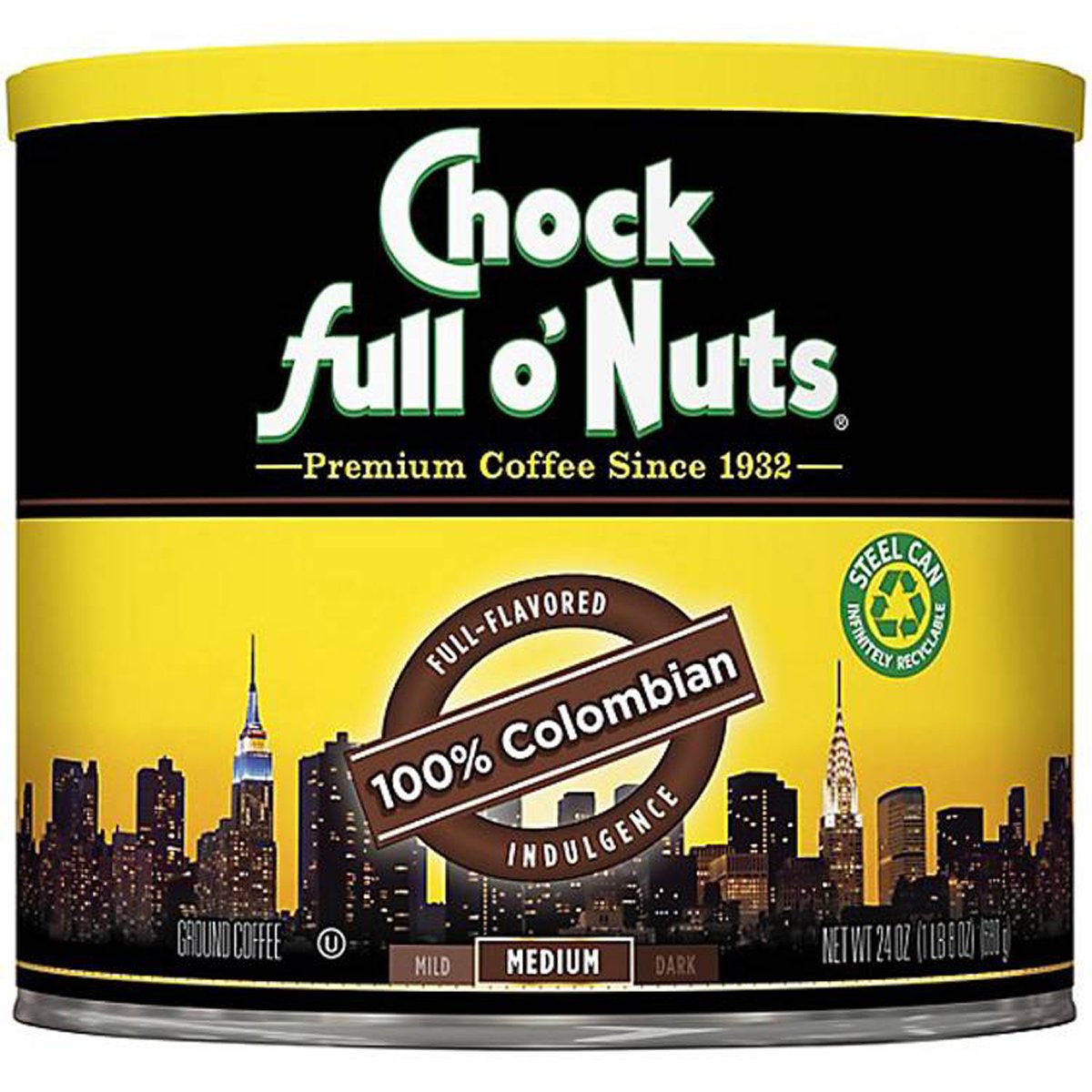 Chock full o Nuts 100% Colombian Ground Coffee Canister, 24 oz