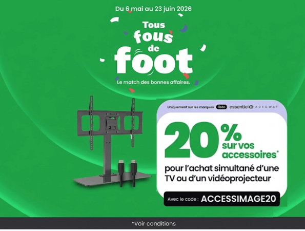 ⚽ Tous fous de foot : -20% sur vos accessoires avec le code ACCESSIMAGE20 !
Du 6 mai au 23 juin 2026, votre magasin Boulanger Saint-Pierre-des-Corps passe en mode 
