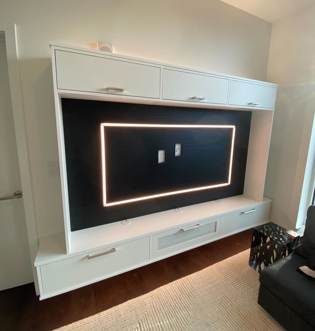 White Entertainment center with lighting